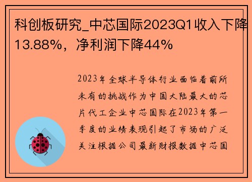 科创板研究_中芯国际2023Q1收入下降13.88%，净利润下降44%