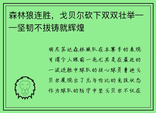 森林狼连胜，戈贝尔砍下双双壮举——坚韧不拔铸就辉煌