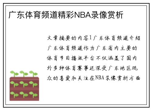 广东体育频道精彩NBA录像赏析